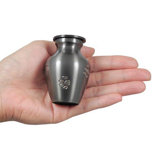 Pawprints Classic Grey Cremation Urn- Mini