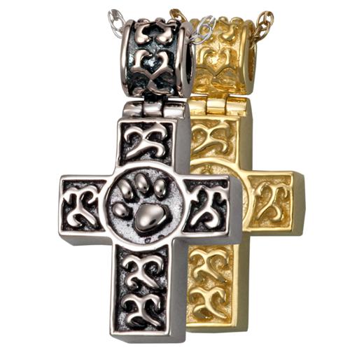 Paw Print Cross Cremation Pendant