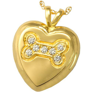 Dog Bone Heart with Stones Cremation Pendant