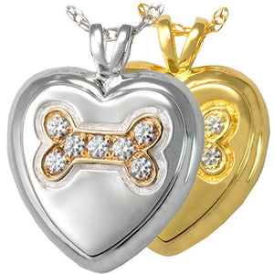 Dog Bone Heart with Stones Cremation Pendant