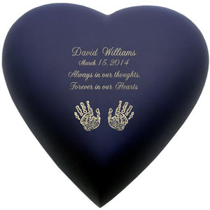 Brass Heart Blue Nightfall Baby Urn- Add Hands or Feet Prints