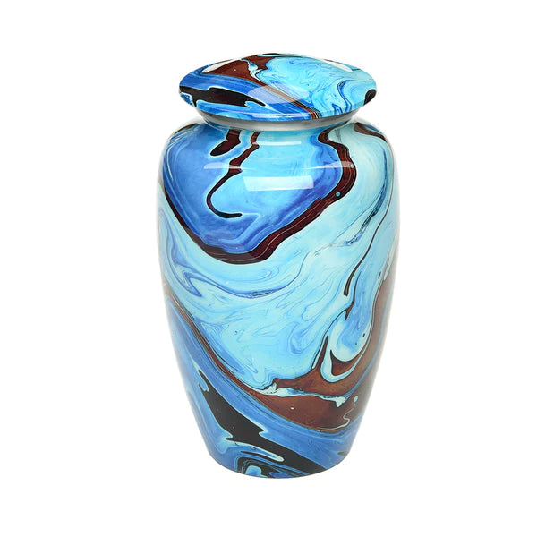 Brown and Blue Swirl Alloy Urn