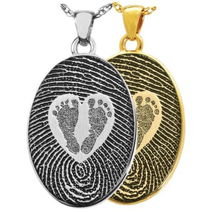 Oval Fingerprint and Babyfeet Pendant