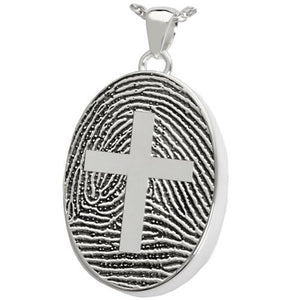 Oval Fingerprint Pendant with Cross
