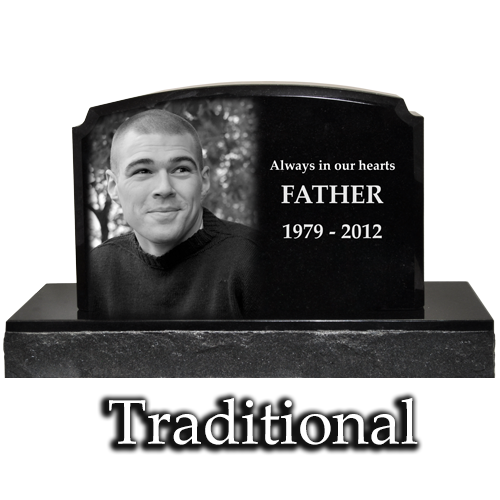 Traditional Photo Laser Engraved Granite Memorial Headstone