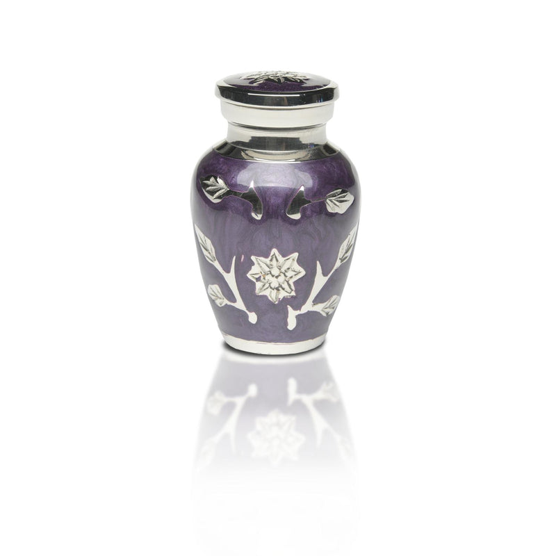 Purple Cremation Urn with Flowers Keepsake