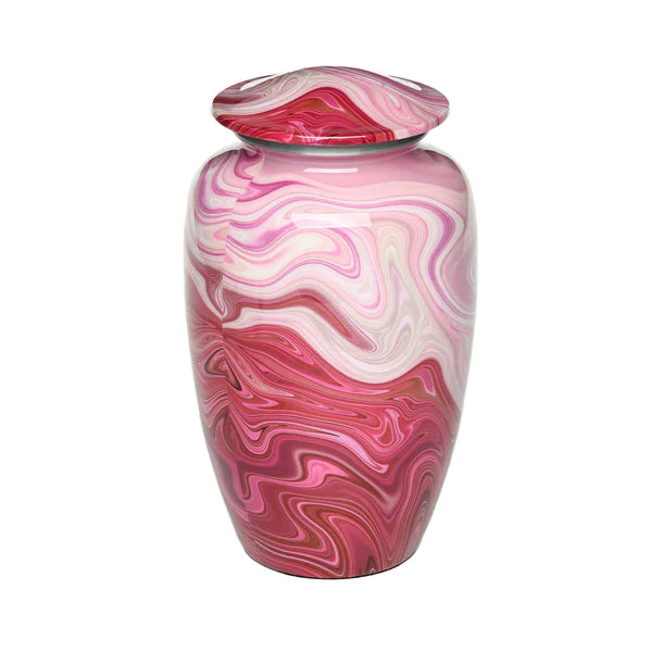 Red and Pink Swirl Alloy Urn