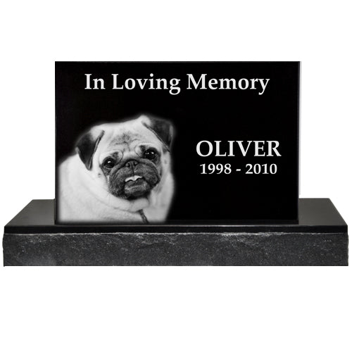 Traditional Pet Photo Laser Engraved Granite Memorial Headstone